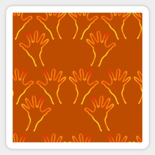 Cave Hands Anew Yellow-Red on Dark Orange Sticker